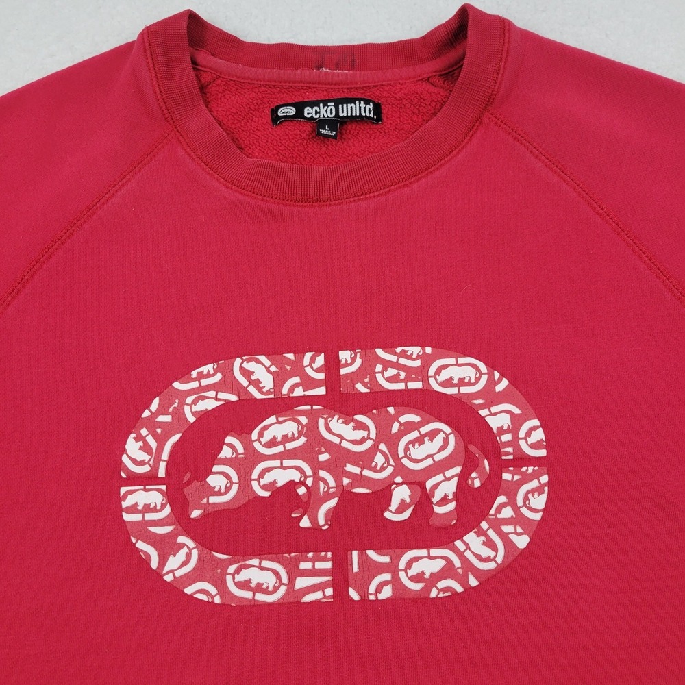 Ecko Unltd Rhino Crewneck Sweatshirt‎ Mens Large L Red Cotton Poly Blend ***READ